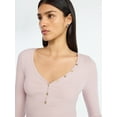 thumbnail image 5 of Scoop Women’s Ribbed V Neck Henley Top with Long Sleeves, Sizes XS-XXL, 5 of 6