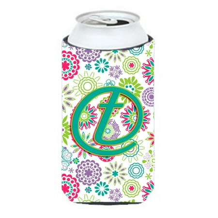 

Carolines Treasures CJ2011-TTBC Letter T Flowers Pink Teal Green Initial Tall Boy Beverage Insulator Hugger Tall Boy