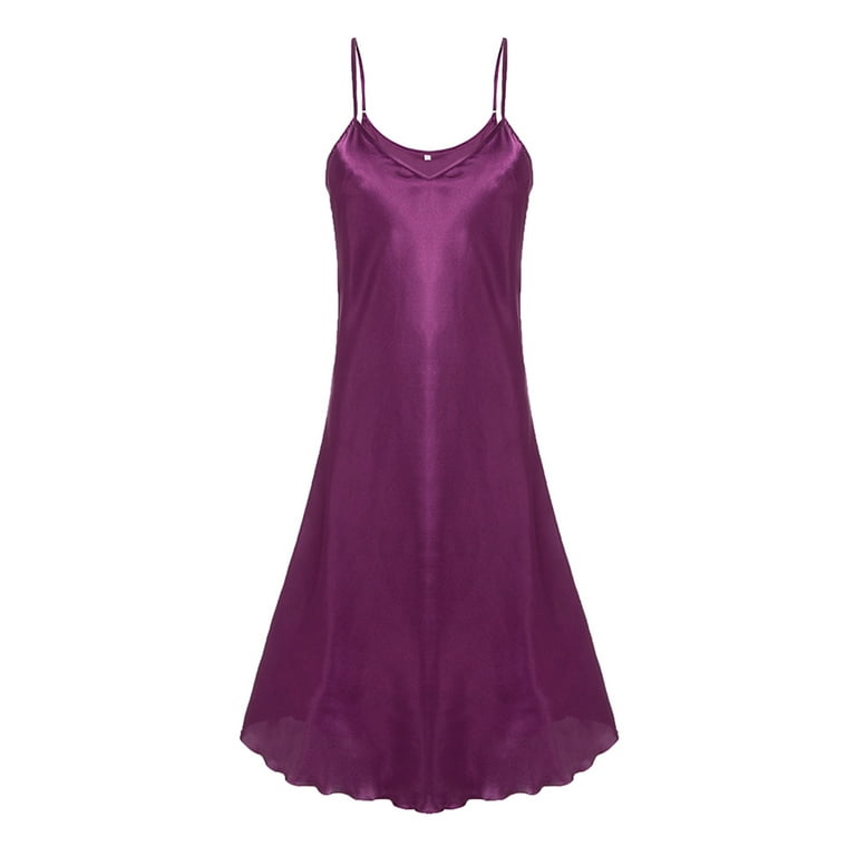 ADR Women's Satin Nightshirt, Short Sleeve Sleep Shirt, Pajama Top Deep  Purple X Small