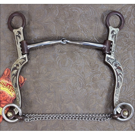 HILASON ANTIQUE BROWN HORSE BIT SNAFFLE MOUTH W/COPPER INLAY SLOBBER CHAIN