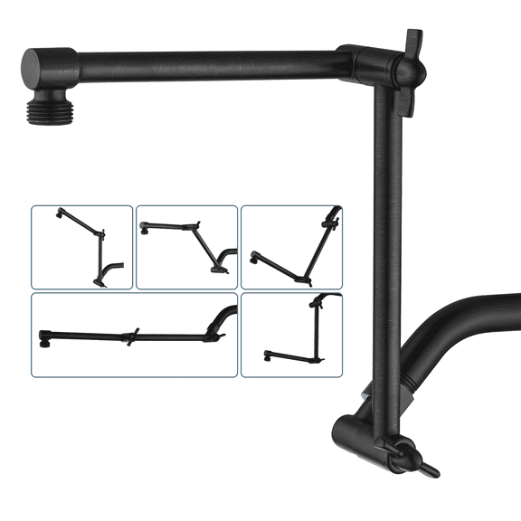 Bright Showers Brass Shower Arm Extender for Rain and Handheld Shower Head, 14 inch Universal Shower Head Extension Arm, Adjustable Height & Angle, Oil-Rubbed Bronze
