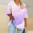 thumbnail image 5 of purcolt Plus Size Tops for Women Casual 3/4 Length Sleeve V Neck Tie Dye T-Shirts Oversized Tees, Sizes S-5XL, 5 of 6