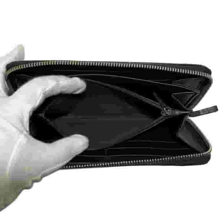 Pre-Owned Gucci Round Long Wallet Black Silver Micro Shima Pre-Owned Gucci Round Long Wallet Black Silver Micro Shima