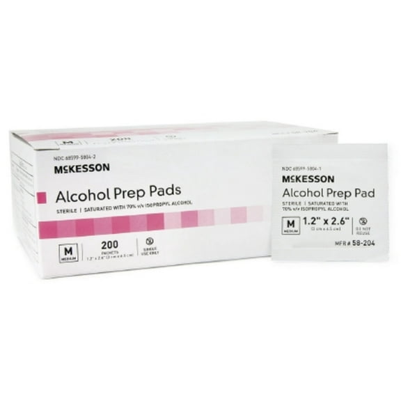 McKesson Alcohol Prep Pad, Isopropyl Alcohol, 70%, Individual Packet, Medium, Sterile, Case of 4000
