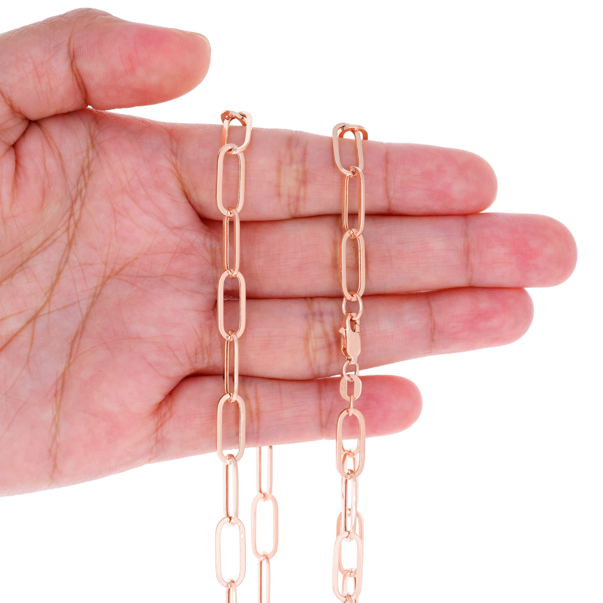 Nuragold 10k Real Rose Gold Paperclip 7mm Elongated Cable Link Bracelet (7"-8") Italian Jewelry for Men & Women