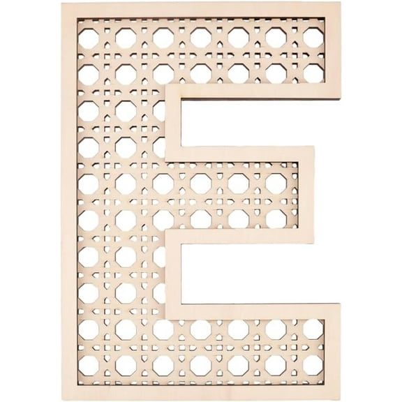 12 inch Wooden Rattan Letters Hollow 3D Letter E Decoration Boho Wood Personalized Initial Sign Rustic Wooden Letters for Wall Interior Background Bookshelves Decorations PapayaWhip