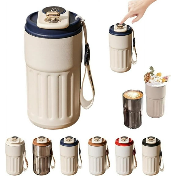 Coffee Mug with Temperature Display, Portable Reusable Coffee Mug with Leak-Proof Lid for Keep Hot/Ice, for Travel, Car, Office (Blue)