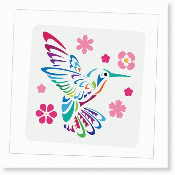 11.8x11.8 inch Hummingbird Decoration Template - Plastic Bird Flower Drawing Painting Square Stencil for DIY Crafts and Home Decor - Reusable and Eco-Friendly