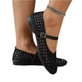 thumbnail image 6 of CIENVNSTG Woven Mesh Round Toe Hollow Out Ballet Flats for Women Buckle Strap Dress Casual Flat Shoes for Daily Outdoor and Summer Wear Black 39, 6 of 7