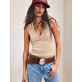 thumbnail image 4 of Camisetas Sin Mangas Acanaladas para Mujer, Camisetas de Verano Ajustadas con Cuello en V, Camisetas Casuales Básicas de Punto Sin Mangas Albaricoque M, 4 of 7