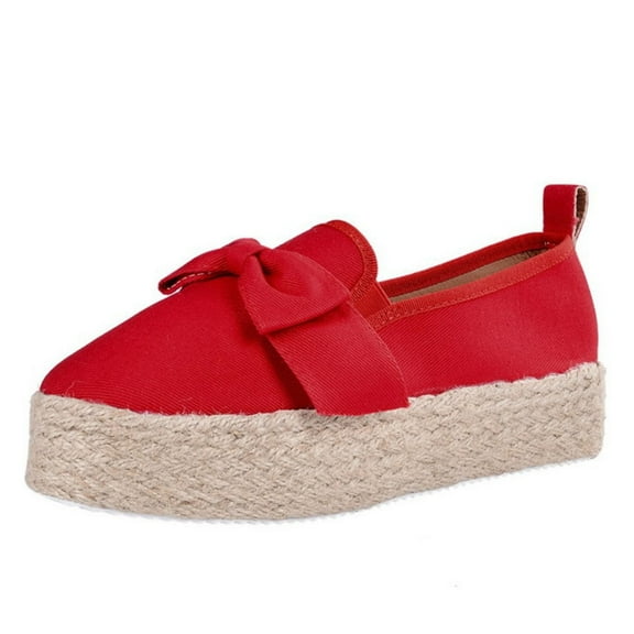Vintage Platform Espadrilles for Women Cute Sweet Big Bow Slip On Walking Shoes Casual Low Top Round Toe Loafers Sneakers