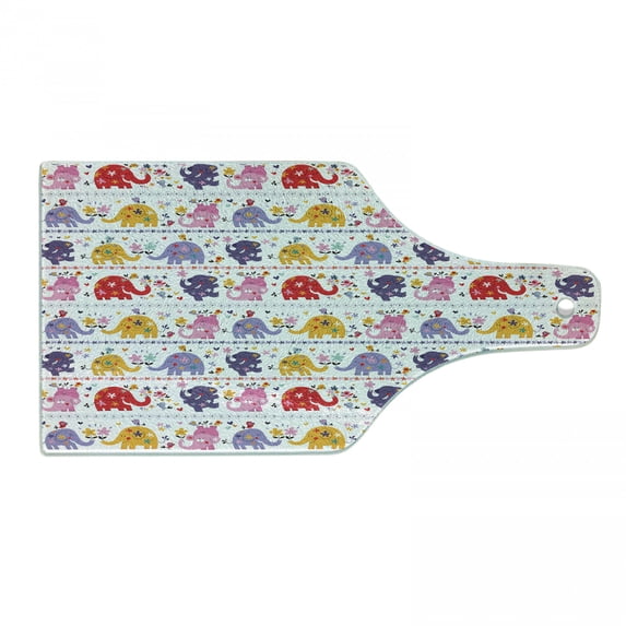 Animal Cutting Board, Dancing Floral Characters Smiling Faces Colorful Daisies Singing Birds, Decorative Tempered Glass Cutting and Serving Board, Wine Bottle Shape, Multicolor, by Ambesonne