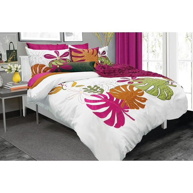 Ensemble Housse de Couette Blanche Brise Tropicale Grand Lit