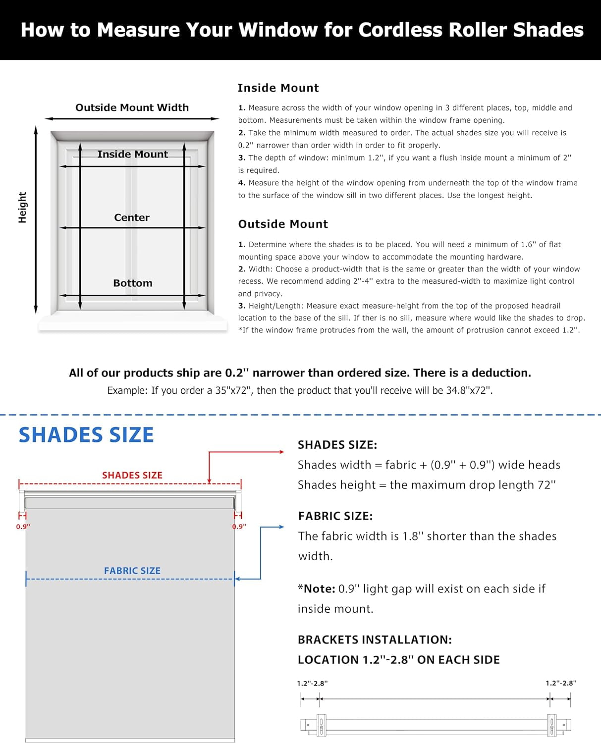 LazBlinds No Tools No Drill Cordless Roller Shades, 100% Blackout Roller Blinds for Windows, Thermal Insulated UV Protection Waterproof Roll Up Window Blinds and Shades, 34'' W x 72'' H, Grey