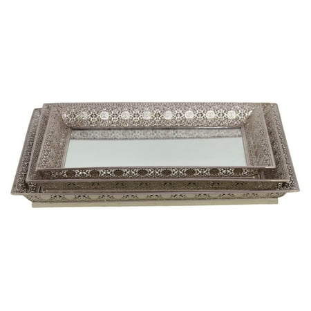 Urban Trends Collection: Metal Tray, Electroplated Finish, Silver, set of 4