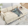 thumbnail image 4 of Roomy Homy Sleeper Sofa, 110 inch Oversize - 2 in 1 Pull Out Bed, Sectional Sleeper Sofa with Double Storage Chaise for Living Room, Beige Chenille Couch, 4 of 8