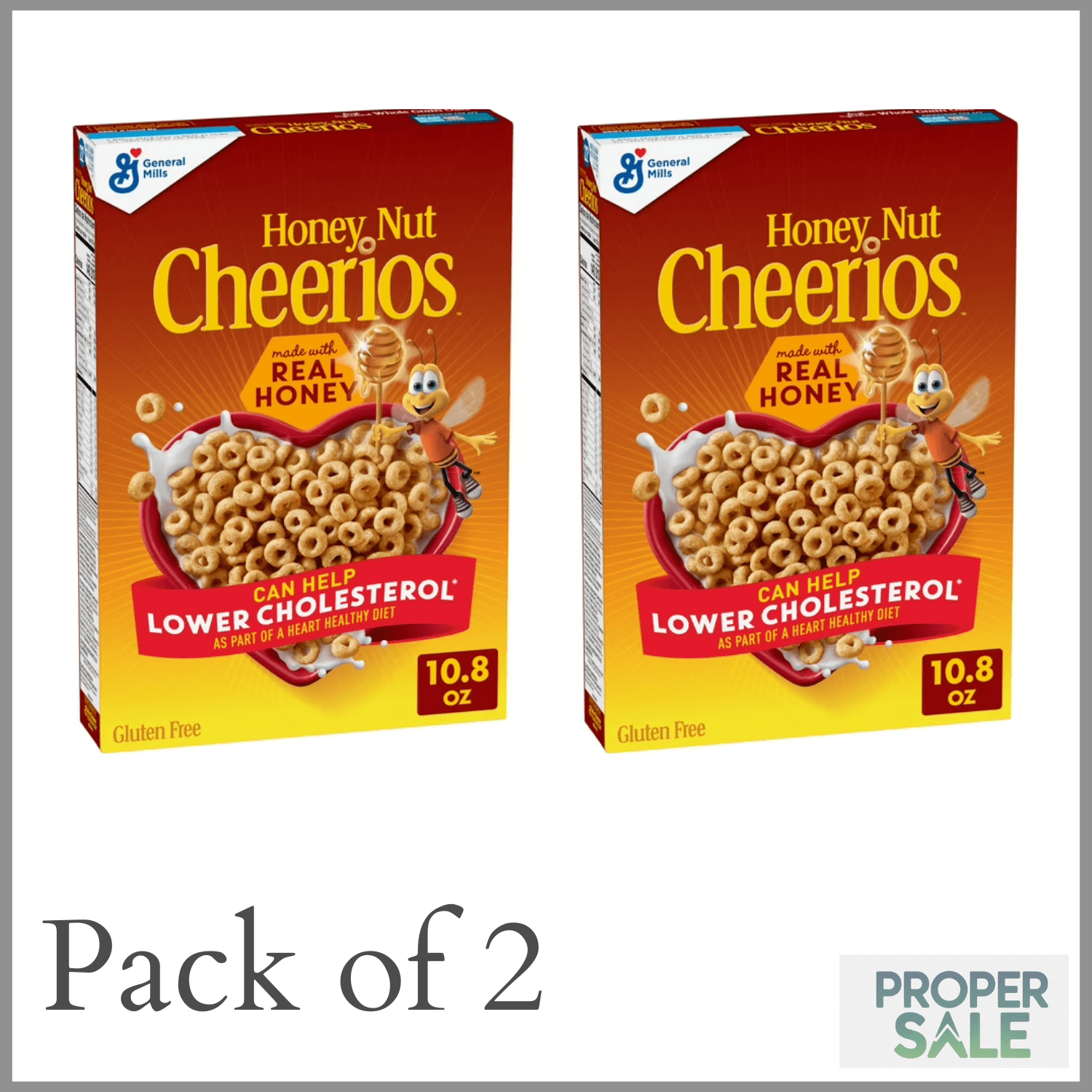 Pack of 2 - Honey Nut Cheerios Heart Healthy Breakfast Cereal, Gluten Free Cereal With Whole Grain Oats, 10.8Oz Packaging May Vary