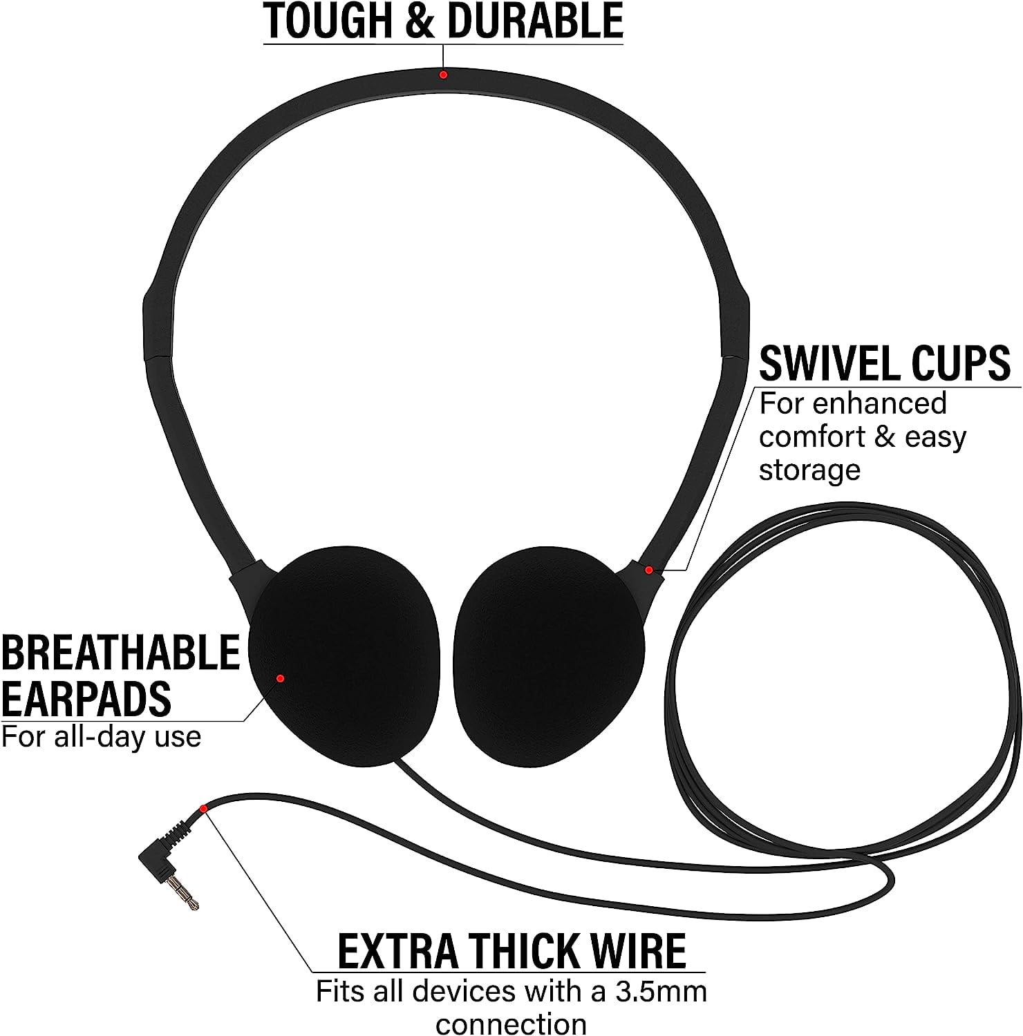 10 Pack Multi Color Bulk Headphones, On Ear Stereo Wired Headphones Adjustable Band for Kids Online Learning, Library, School, Airplane, Travel for iPhone/PC/Laptop/Tablet/Android- Universal 3.5mm