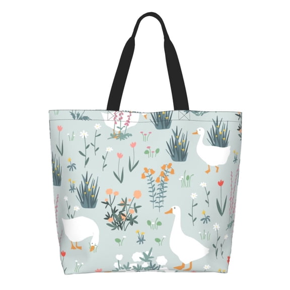 Xecao Goose and Doodle Flowers for Tote Bag for Women, Tote Shoulder Bag with a littlw pocket and Handbag for Travel, Work