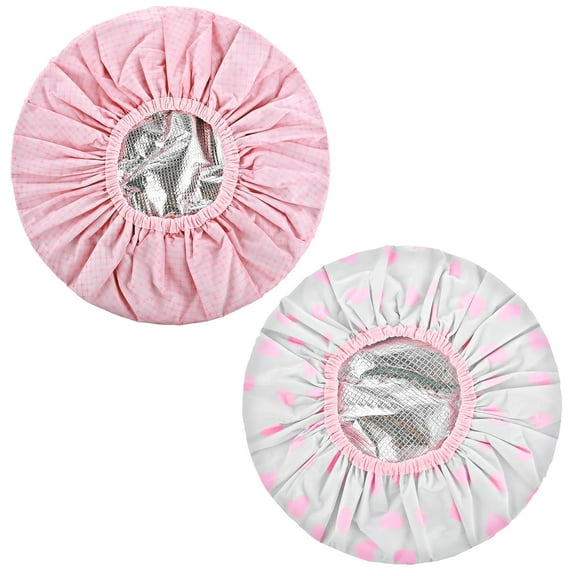 BZUEPRS 2 Pcs Deep Conditioning Hair Caps Waterproof Double Layer Hot Oil Hair Treatment Heat Caps Reusable Shower Caps Steam Caps Processing Caps for Hair Deep Conditioning, Pink Series