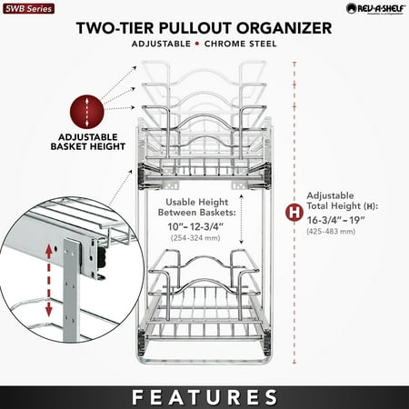 Rev-A-Shelf - Two-Tier Kitchen Storage Wire Basket - Chrome