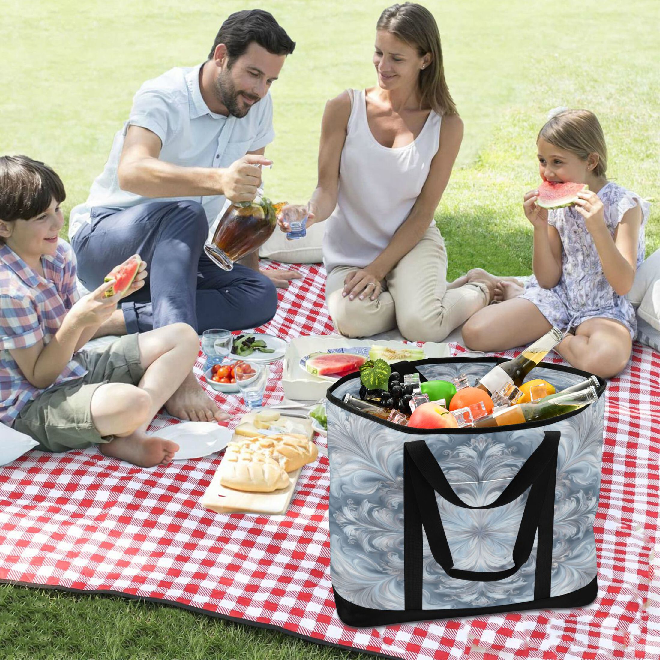 Extra-Large Wide Opening Design Capacity Hand-Held Ice Pack Thickened Insulation Layer For Long-Lasting Cold Retention For Outdoor Shopping Picnics And Camping High Brightness Fractal Design