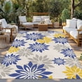 thumbnail image 2 of Geometric Flower Outdoor Rug for Patio/Deck/Porch, Non-Slip Large Area Rug 6 x 9 Ft, Vintage Country Floral Blue Yellow on Linen Indoor Outdoor Rugs Washable Area Rugs, Camping Rug Carpet Runner, 2 of 8
