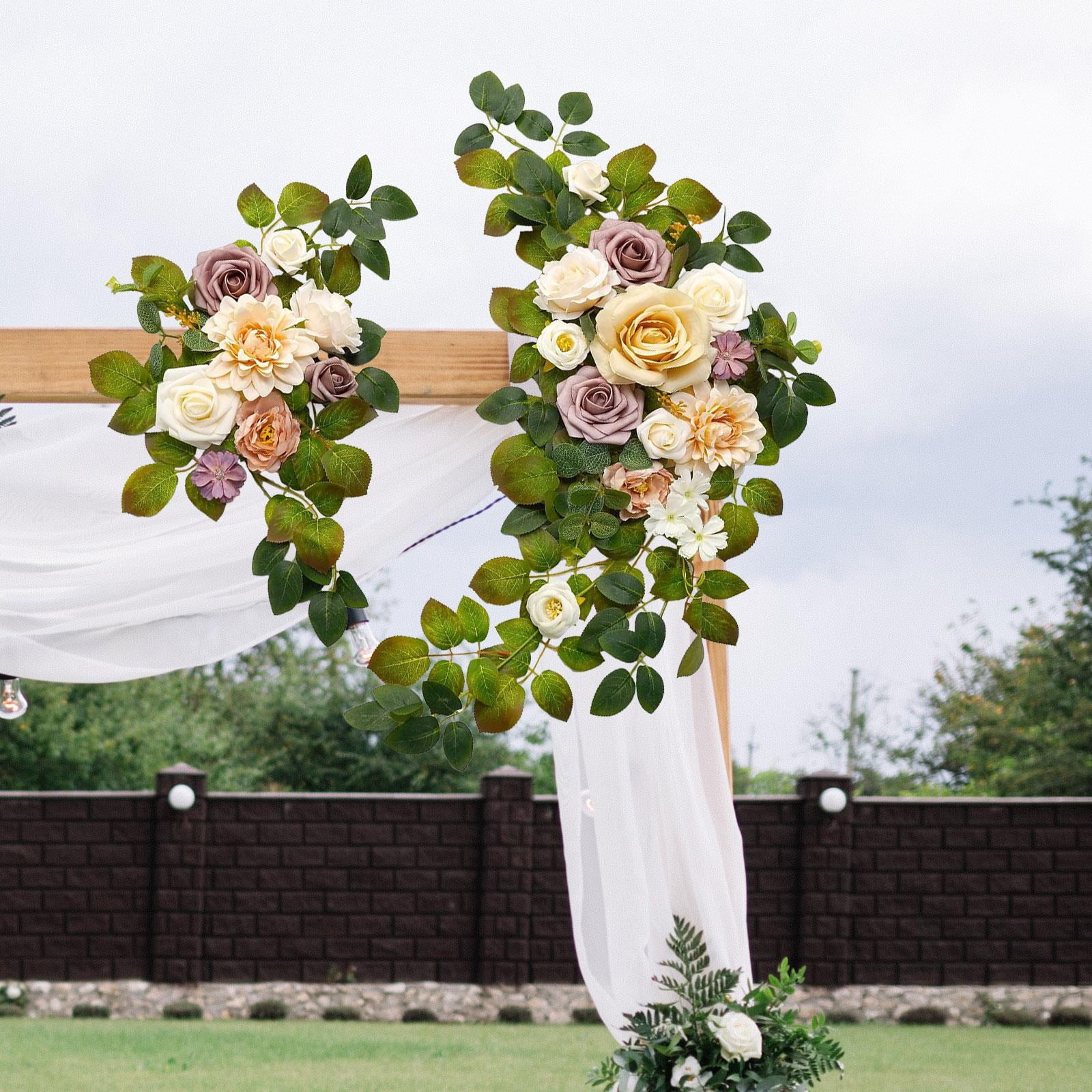 perfeclan 2Pcs Wedding Arch Flowers Artificial Flower Rustic Centerpiece Wedding Decor Flower Arrangement for Wedding Ceremony Backdrop Champagne