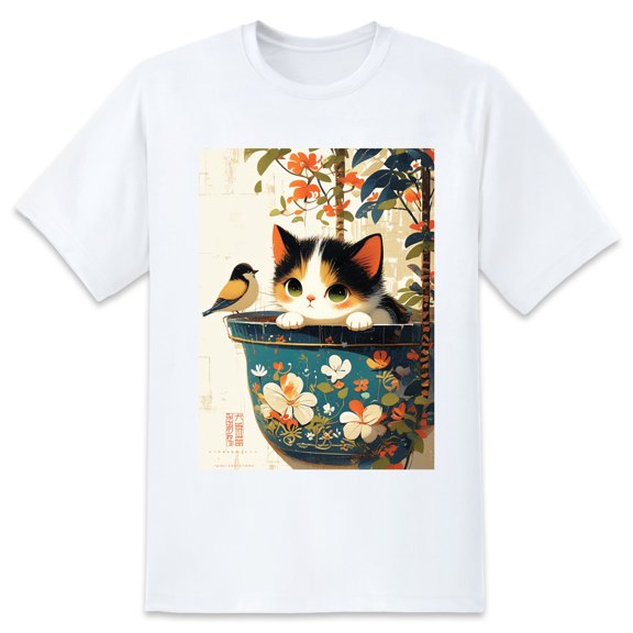 Basic Oversize Tees For WomenCat Loose Boyfriend Shirts Casual Blouse round neck