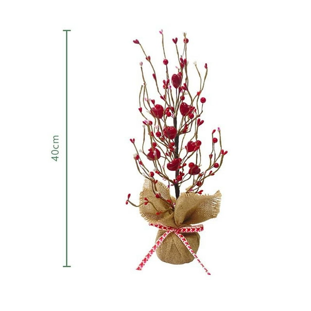 Árbol de San Valentín con estacas de madera Love Berry • Colgante de corazón • Base de madera • Ramas flexibles • Decoración interior/exterior para mesa, boda y fiesta