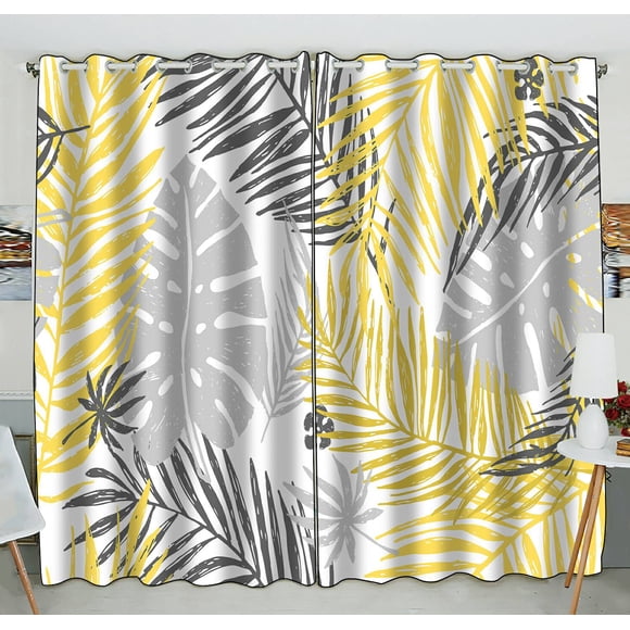 EREHome Panneaux de Rideaux Occultants à Feuilles de Palmier pour Fenêtre 52x84 Pouces une Pièce Deux Pièces
