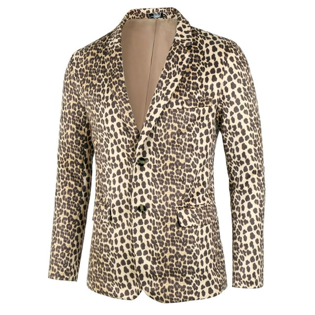 INSPIRE CHIC Men's Party Blazer Animal Print Notched Lapel Lightweight Suit Jacket M Brown
