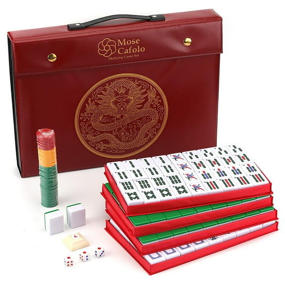 Chinese Mahjong Set X-Large 146 Numbered Melamine 1.5" Large Size Tile with Carrying Travel Case, English Manual, Pro Complete Mahjongg Game Set (Majiang, Mah Jongg)