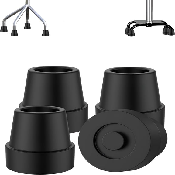 XIBUFE Quad Cane 1/2 Inch Replacement Rubber Tips for Walking And Standing Crutches Accessories,4-Pack,Black