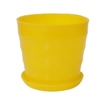 Home Office Plastic Round Plant Planter Container Flower Pot Yellow 13cm Dia
