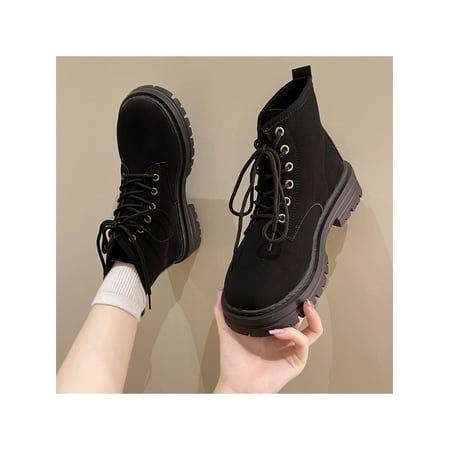 

Difumos Ladies Chunky Platform Ankle Booties Womens Fashion Comfort Lace Up Combat Boots Black 5