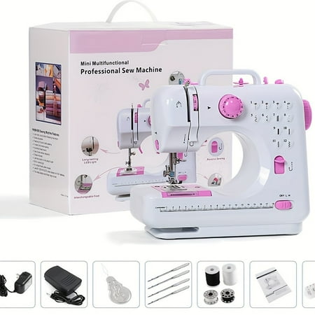 12 Built-in Stitches Mini Portable Electric Sewing Machine with Foot Pedal for Amateurs Beginners Embroidery Safety Overlock Household