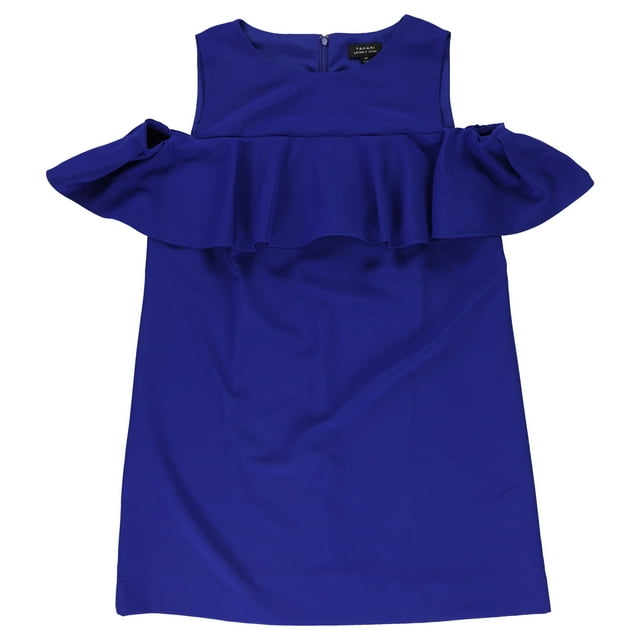Tahari Robe Droite à Volants pour Femmes, Bleu, 14