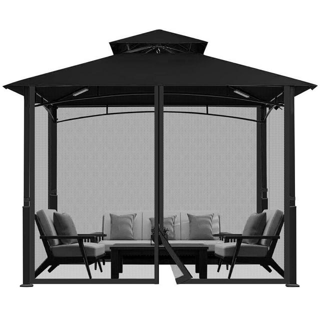 CJC Replacement Mosquito Netting for Gazebo Patio, 4-Panel Screen Sidewalls with Zippers, 300*300*230cm, Black (Mosquito Net Only)