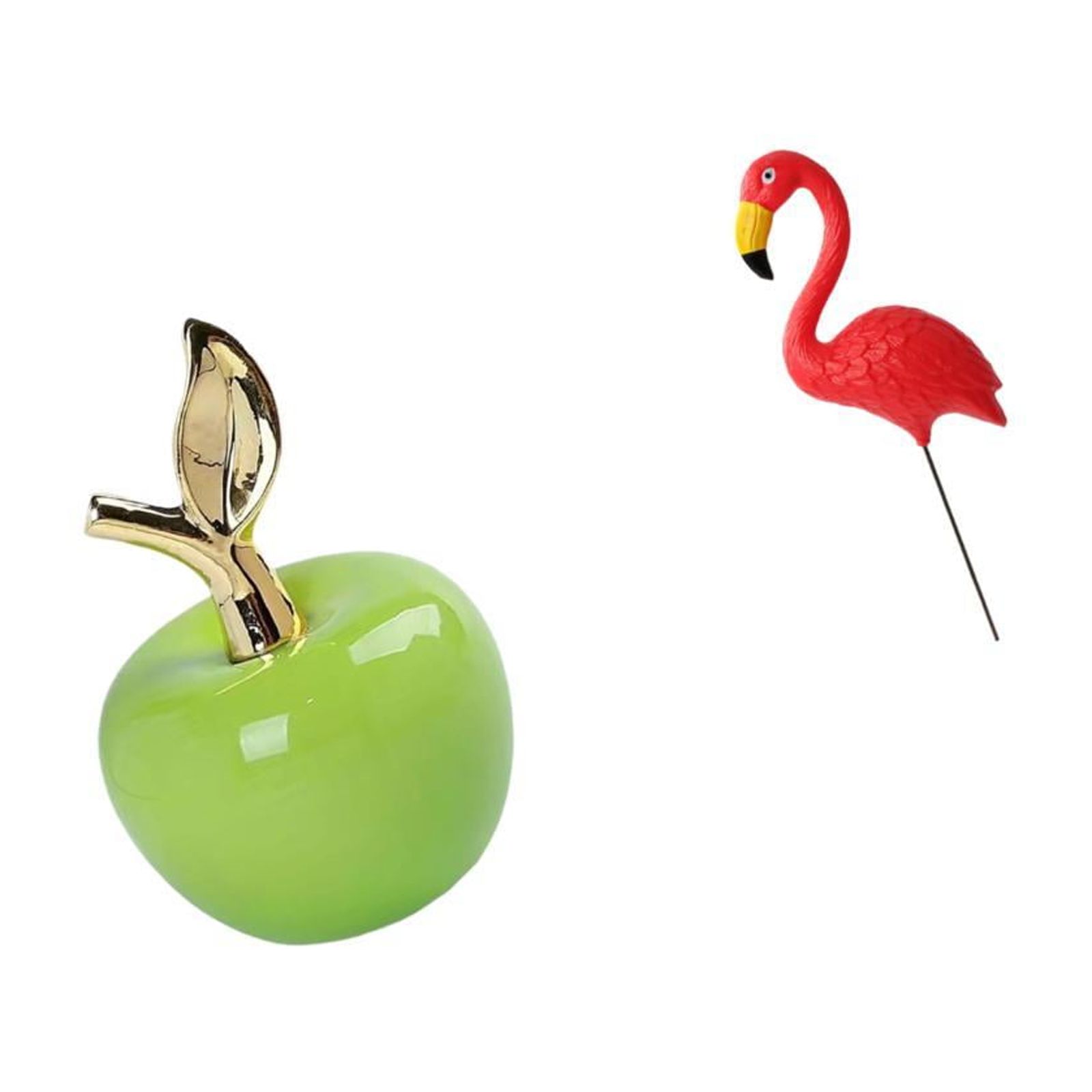 Dualoai Ceramic Figurine Fruit Sculpture and Flamingo Garden Stake Sculpture for Holiday Spring Home Decoration Artwork Ornament for Cafe Study Room Yard Art Fairy Garden Accessories