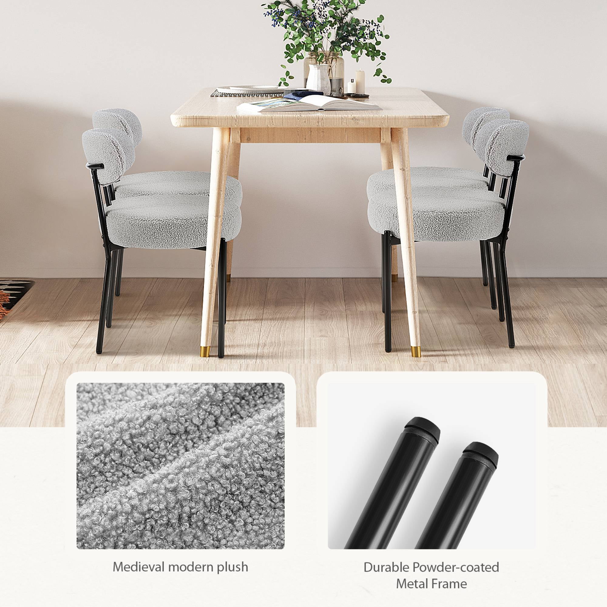 TrumanPick Boucle Dining Chairs Set of 2 Modern Upholstered Kitchen Chairs Dining Room Round&nbsp;Seat for Kitchen Island, Grey