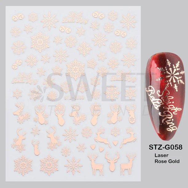 Pegatinas de copos de nieve para manicura, láminas de decoración navideña, láser bronceado, oro rosa, diseño de uñas, deslizador de Año Nuevo, 2022