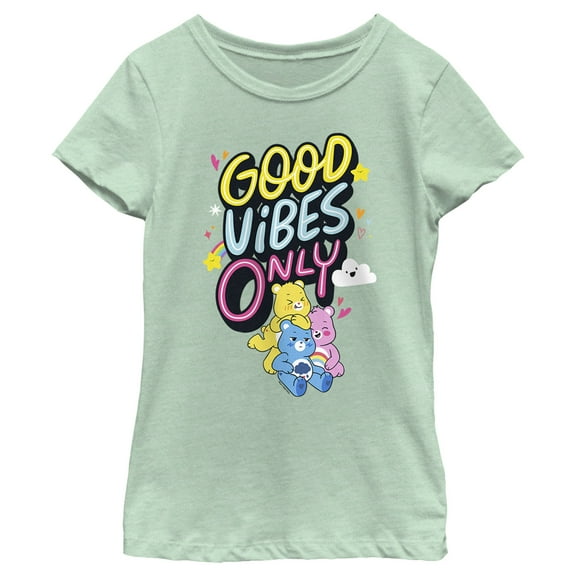 Girl's Care Bears Good Vibes Only  Graphic Tee Mint Medium