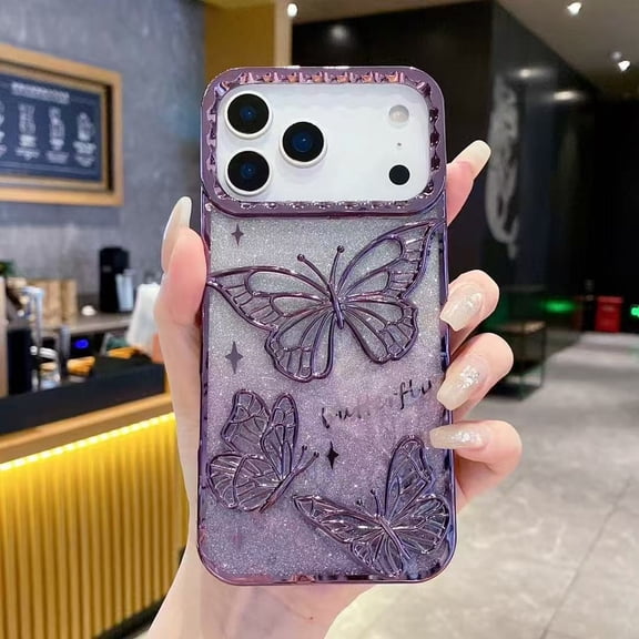 Dteck Butterfly Case for iPhone 17 Pro,Shockproof TPU Case with Bling Paper Back Cover for iPhone 17 Pro,Purple