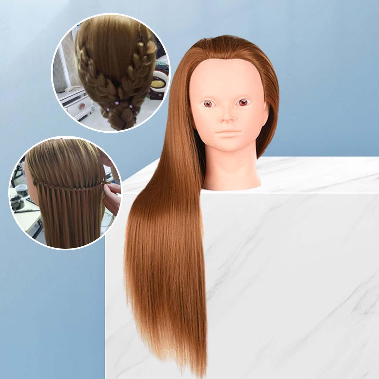Hair Training Head Mannequin Head Hairstyling Multipurpose Long Hair Manikin Doll Head for Cutting DIY Cosmetology School Students Braid , Gold without Makeup