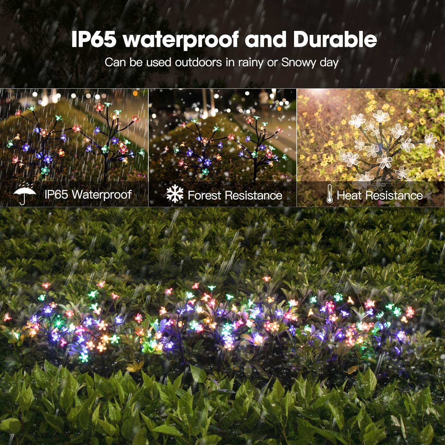Solar Flower Lights with 20 Cherry Blossom,Outdoor Solar Lights, 2 Pack Solar Fairy Lights Waterproof Multi-Color Solar Powered Garden Lights, Bigger Solar Panel for Pathway Patio Yard Christmas Decor - image 4 of 8