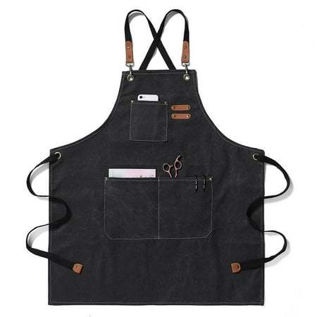 

Namzi -a Chef Aprons for Men Women with Large Pockets Cotton Canvas Cross Back Heavy Duty Adjustable Work Apron Size M to XXL (Black)