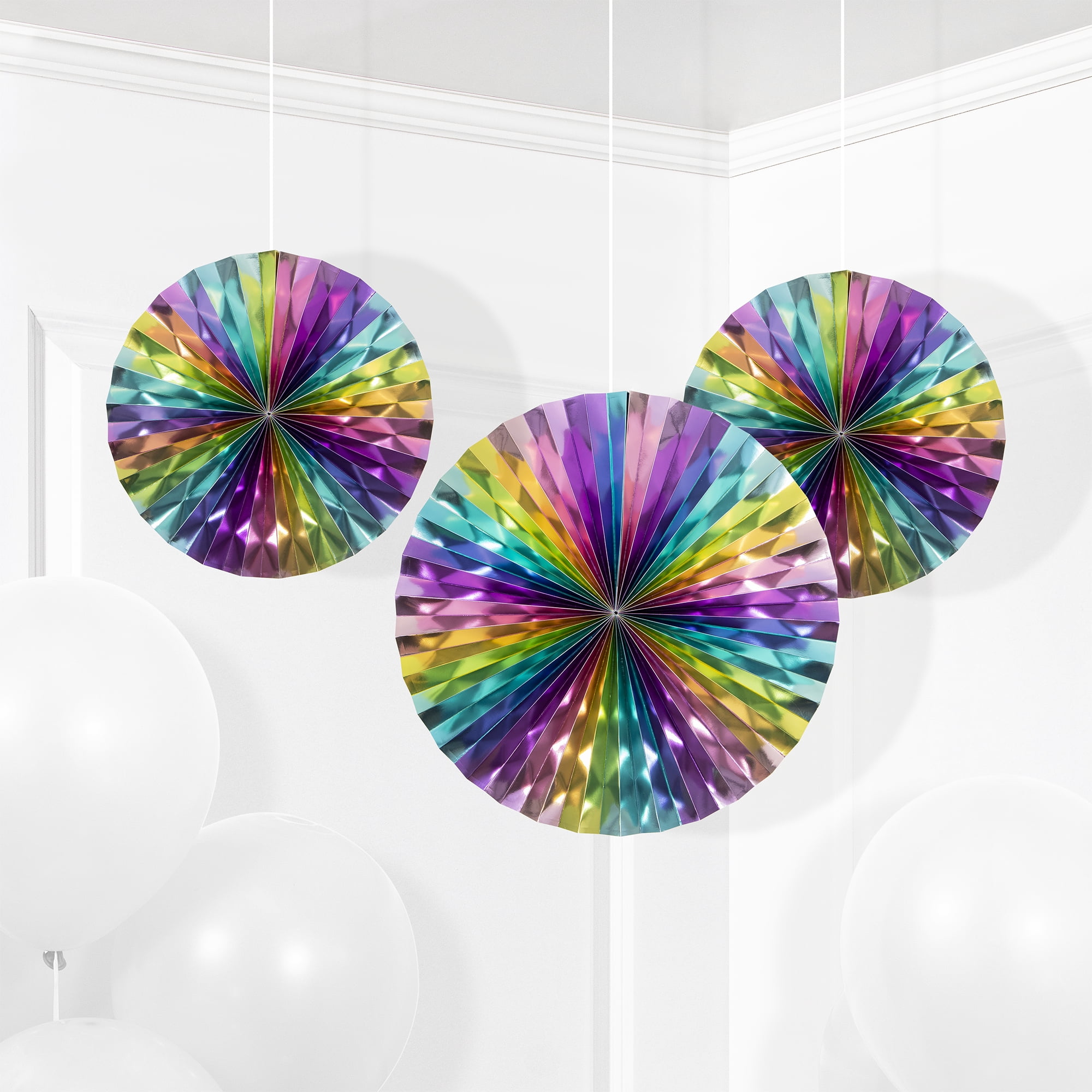 Pastel Foil Paper Fan Decorations For Party, 3 Count Multicolor by Way to Celebrate
