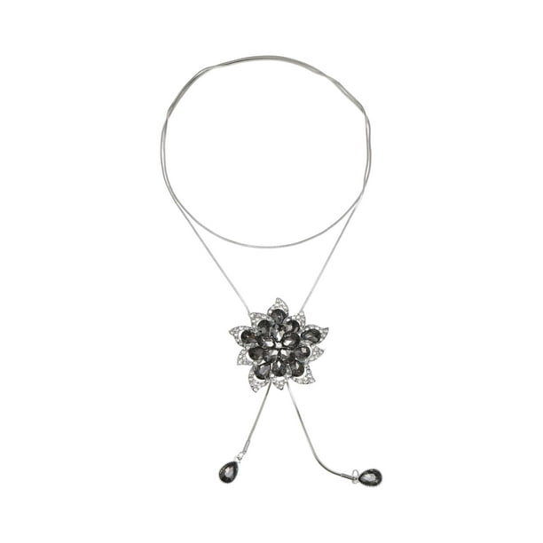 Collar largo de suéter único de Bargains, colgante ajustable, collar de colgante de 31.89" tono plateado, gris