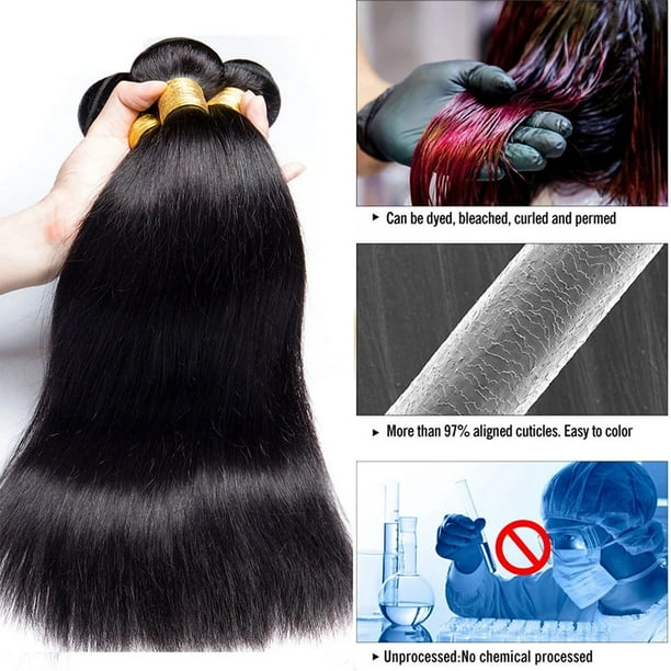Brazilian Straight 3 Bundles Human Hair Unprocessed Human Hair Bundles Straight Natural Black Color Straight Hair Extensions Perruques Extensions de cheveux humains Walmart